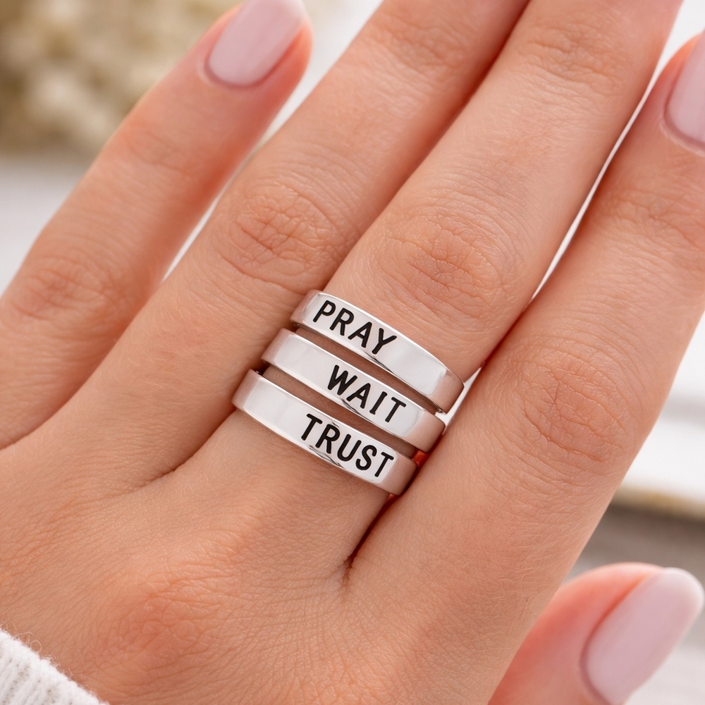 PRAY WAIT TRUST adjustable Christian coil ring